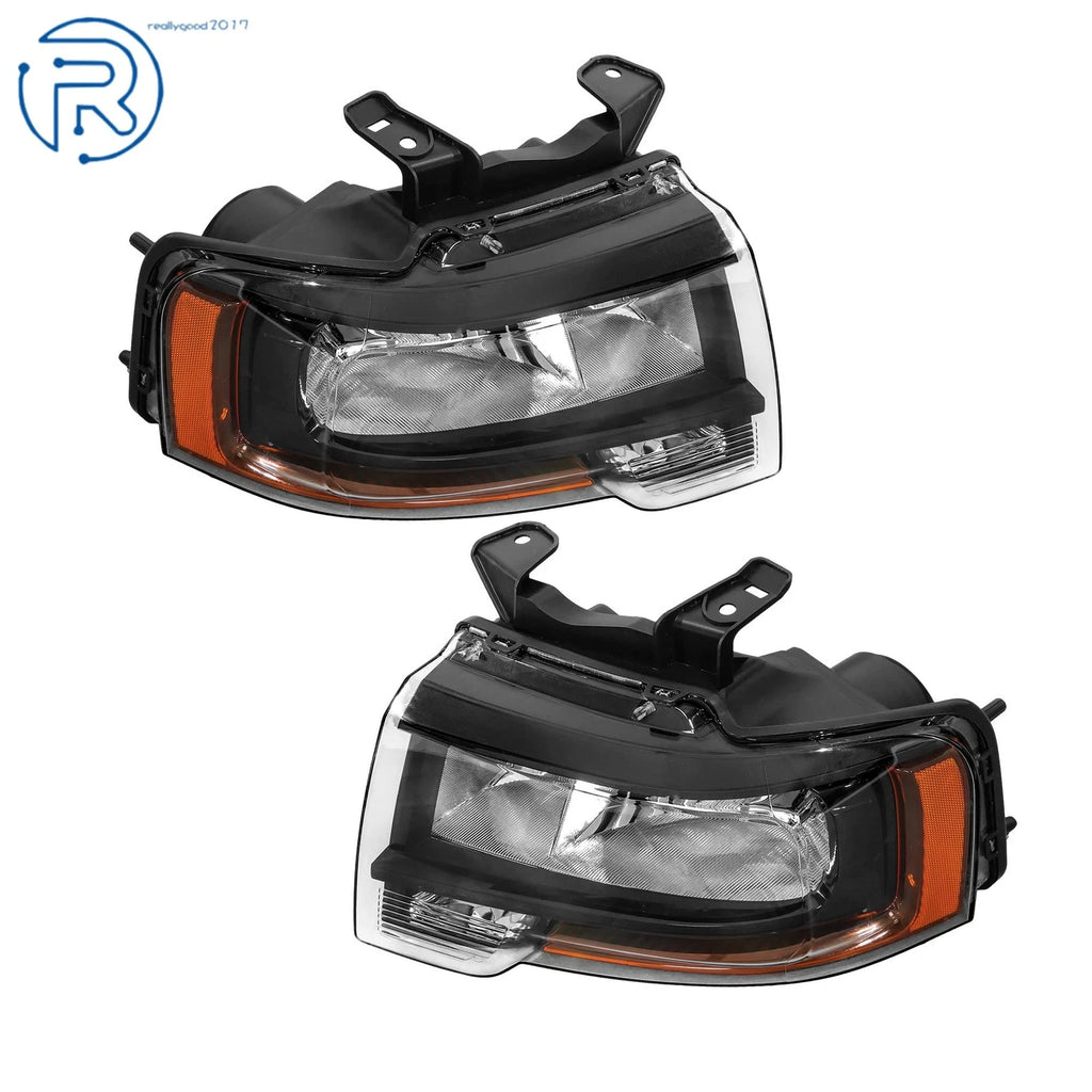 Set of 2 Black Halogen Headlights for Ford Expedition (2015-2017)