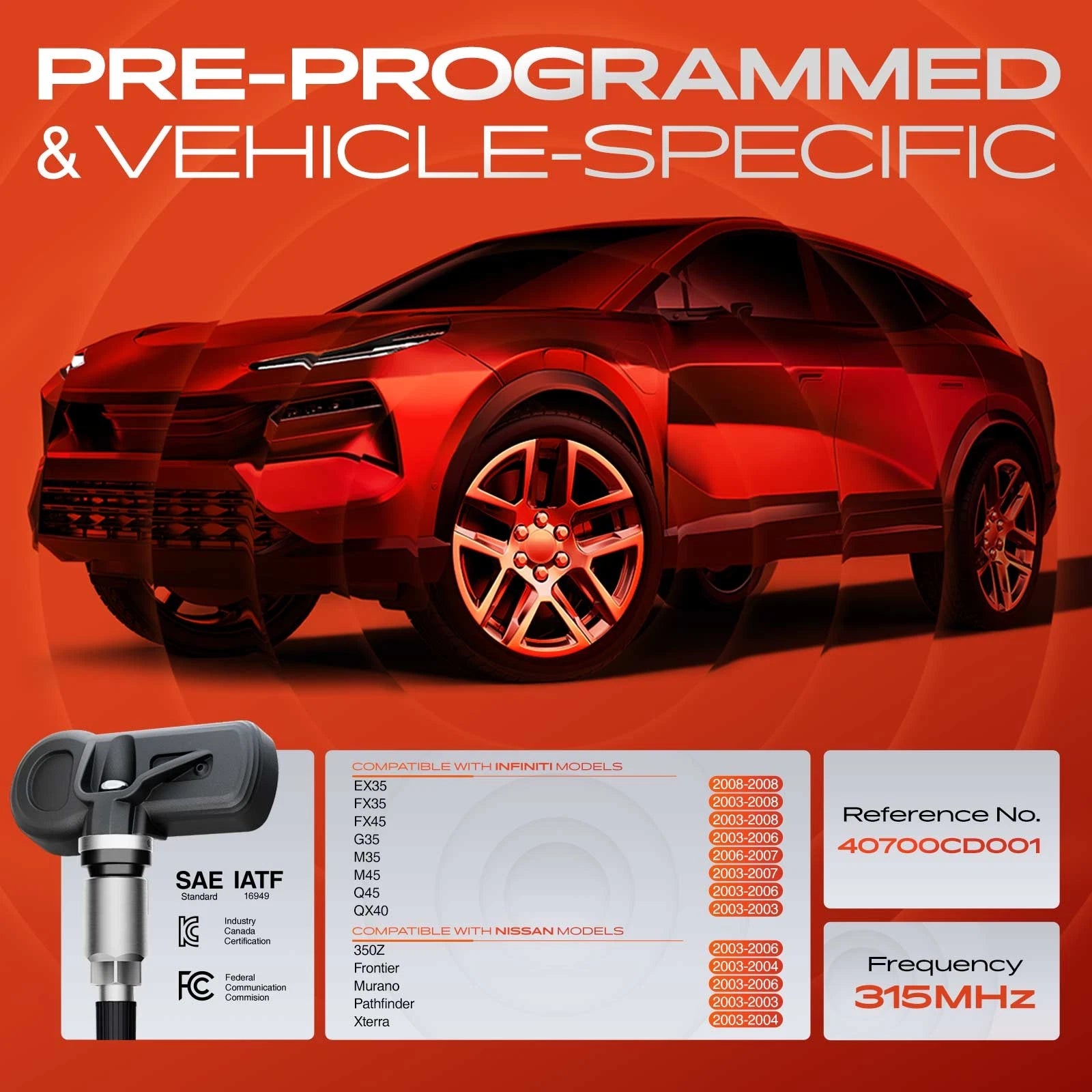 Set of 4 TPMS Tire Pressure Monitoring Sensors for Nissan Frontier