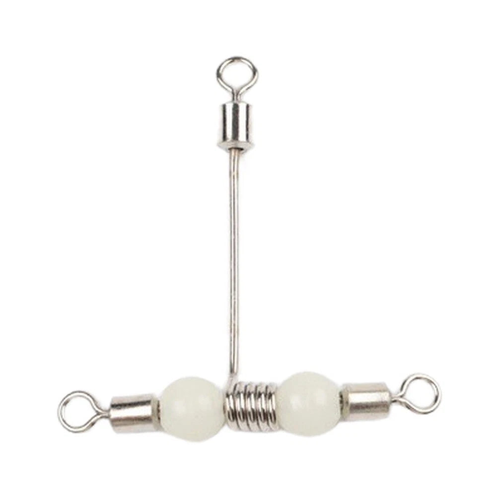 Set of 10 Stainless Steel T Shape Rolling Fishing Swivels with Luminous Beads
