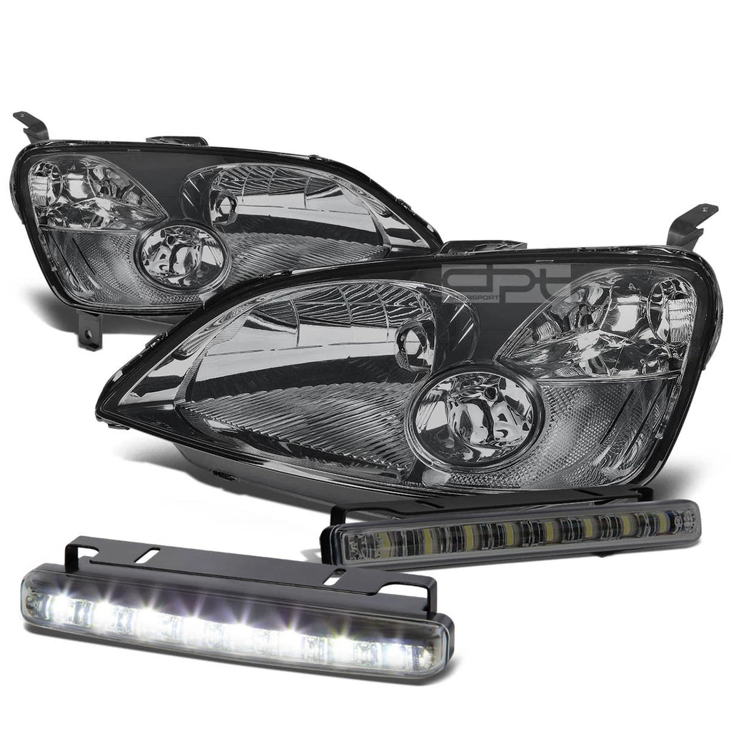 Smoked Housing Headlight + Clear Corner + LED Fog Light Kit for Honda Civic (2001–2003)