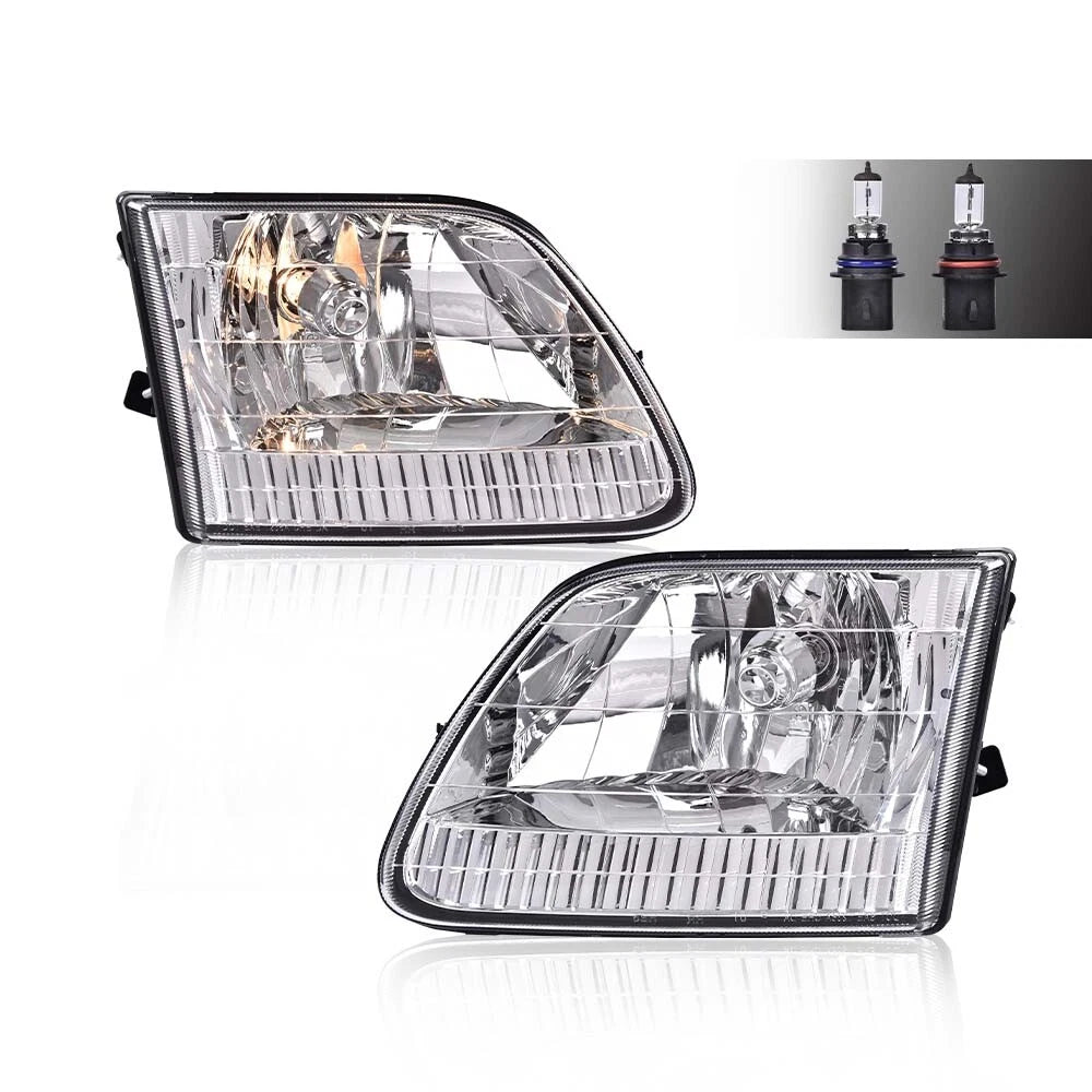 Set of 2 Clear Chrome Headlights for Ford F150, Expedition (1997–2003)