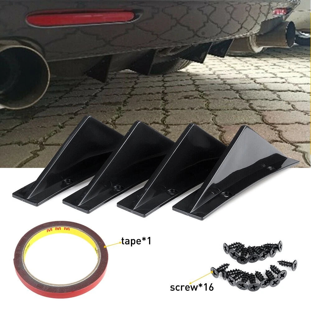 Set of 4 Rear Bumper Diffuser Fins for Universal Cars (Glossy)