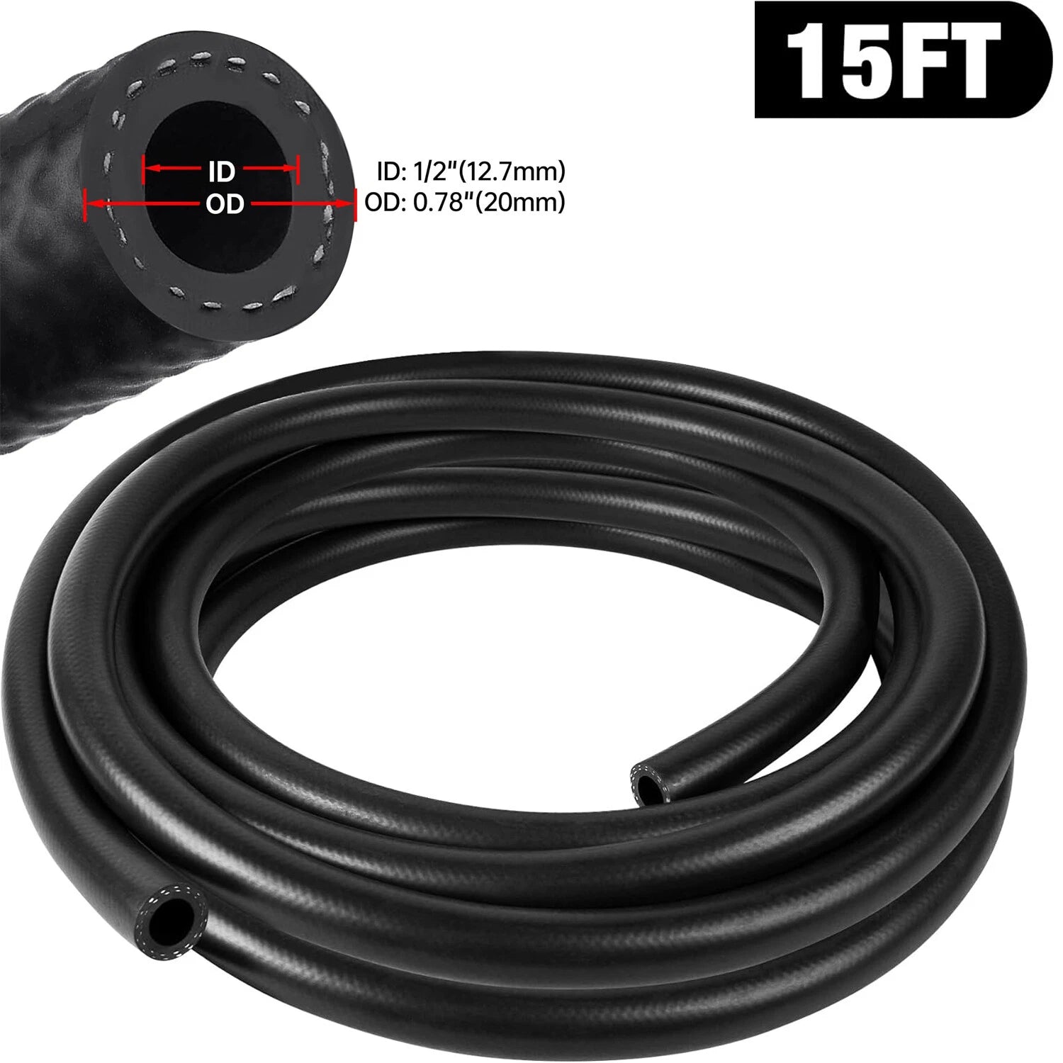 1/2 Inch ID Fuel Line Hose for Automotive (15 FT) NBR Rubber (2010–2024)