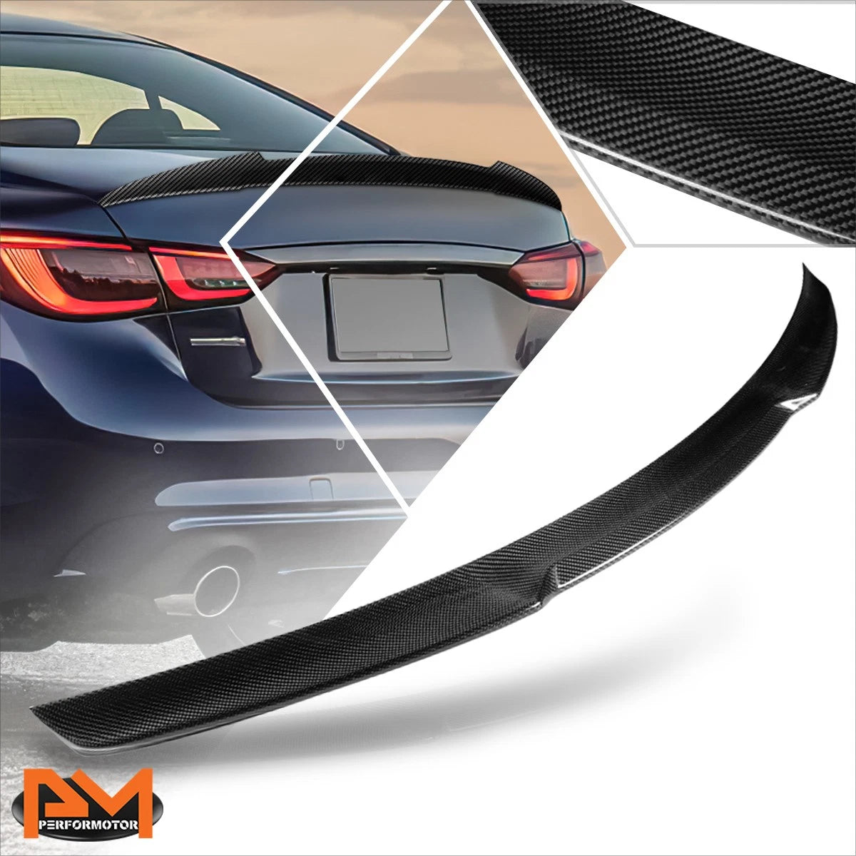Real Carbon Fiber V-Style Rear Trunk Lid Spoiler for Infiniti Q50 (2014–2021)