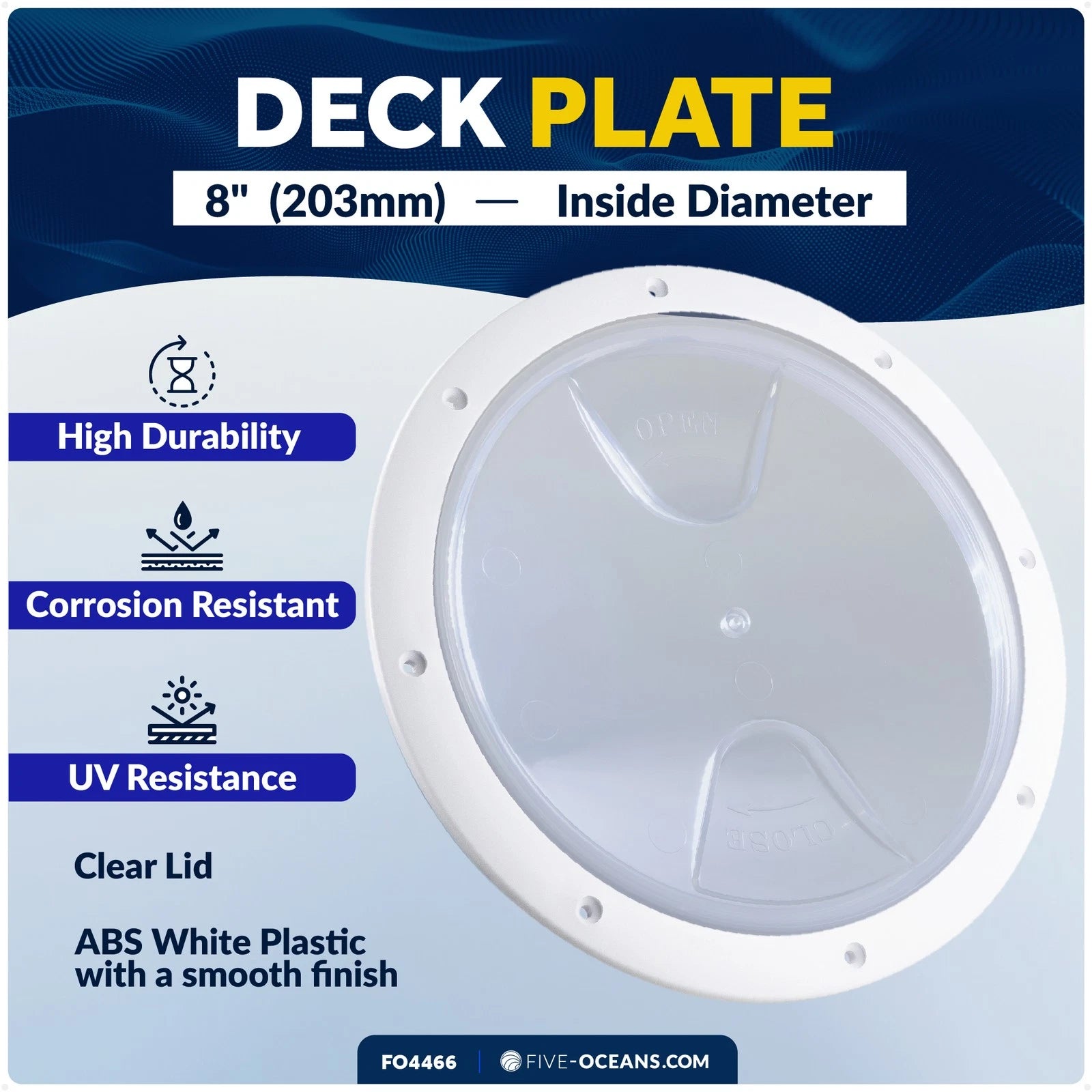 8" Round Inspection Deck Plate with Clear Lid for Marine Boat