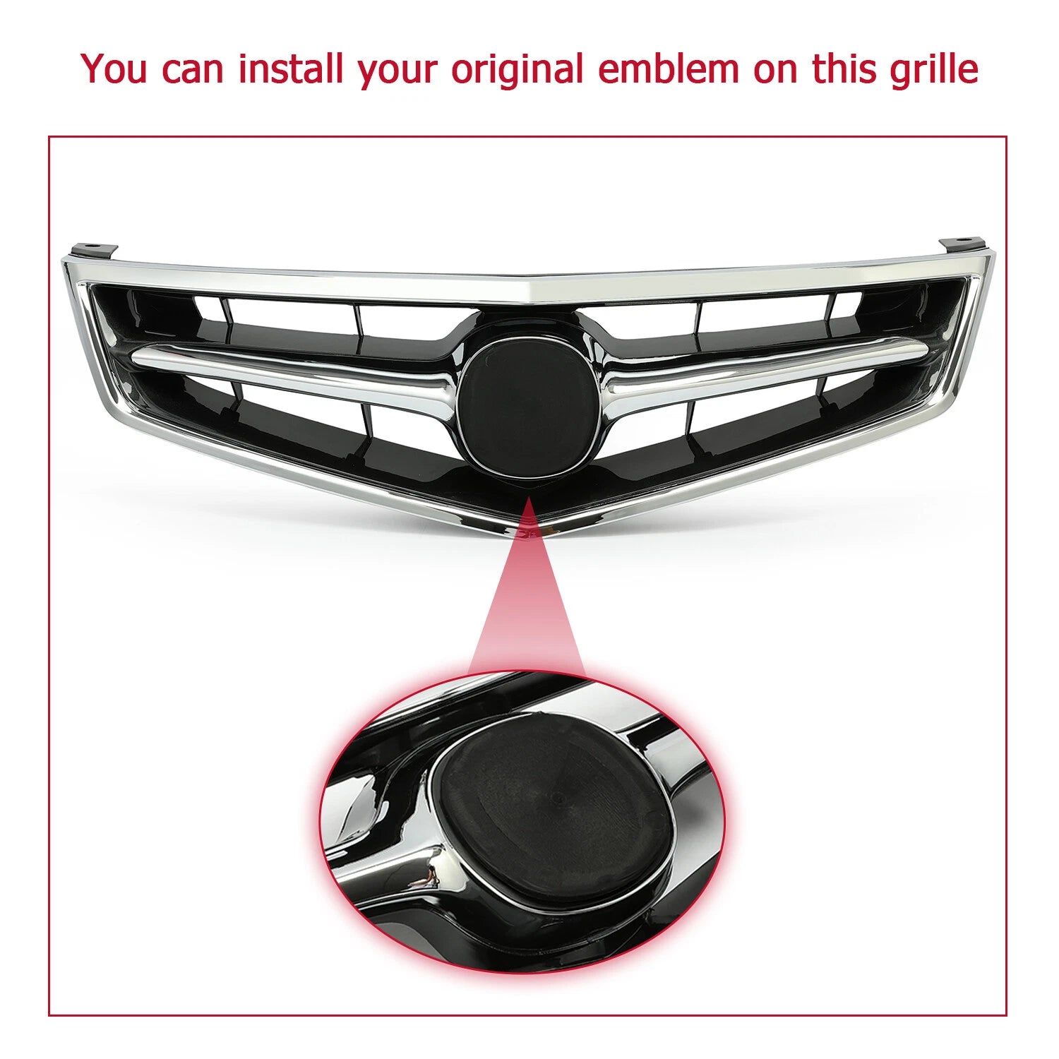 Front Bumper Upper Grille with Chrome Molding for Acura TSX (2006–2008)