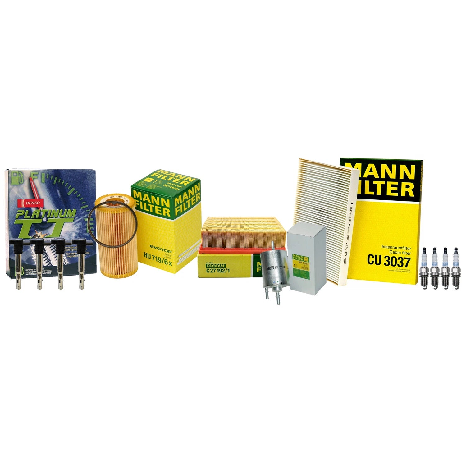 Set of 4 Mann Filters & 4 Denso Platinum TT Spark Plugs for Audi 2.0