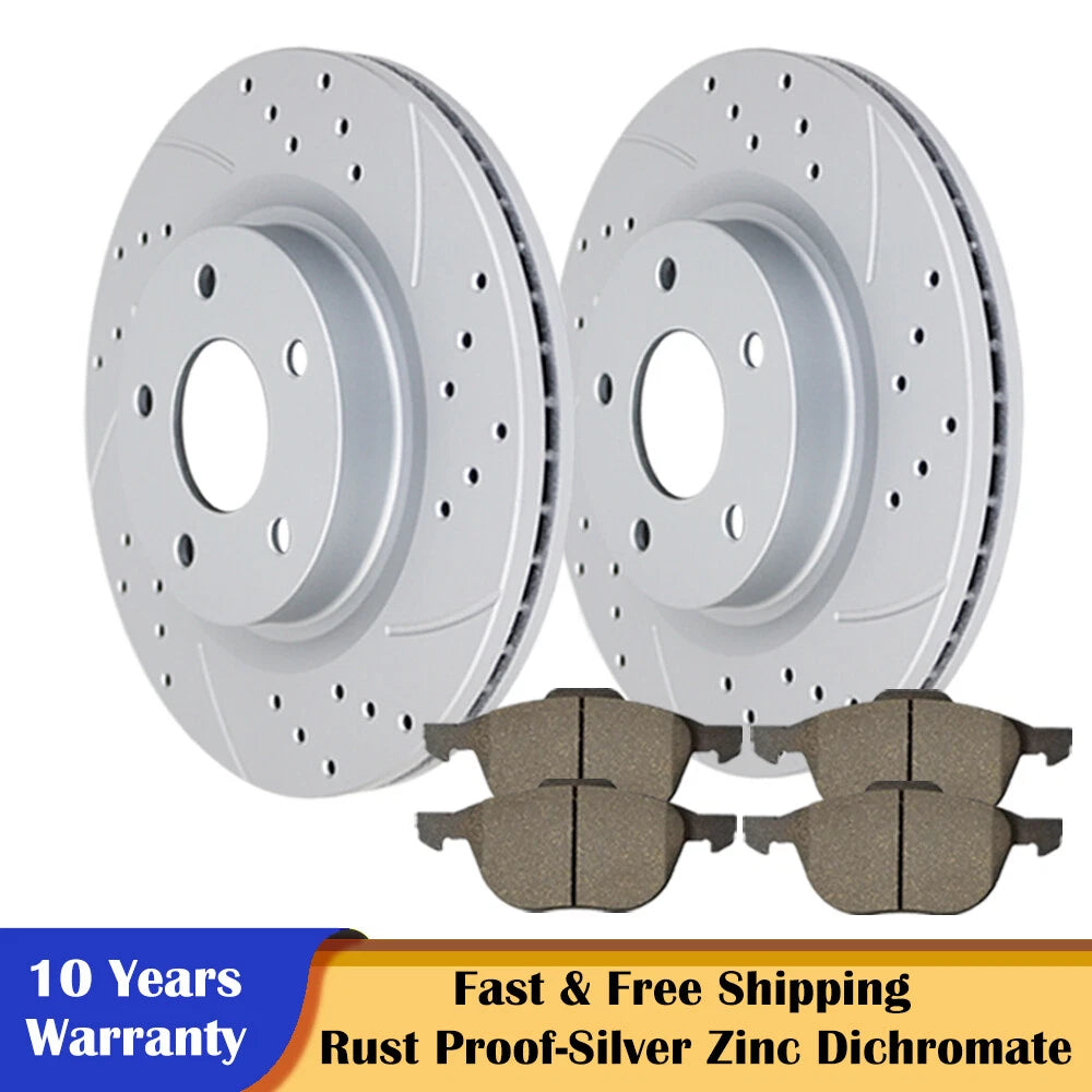 Set of 2 Front Brake Disc Rotors and Pads for Ford Focus C-Max (2003–2011)