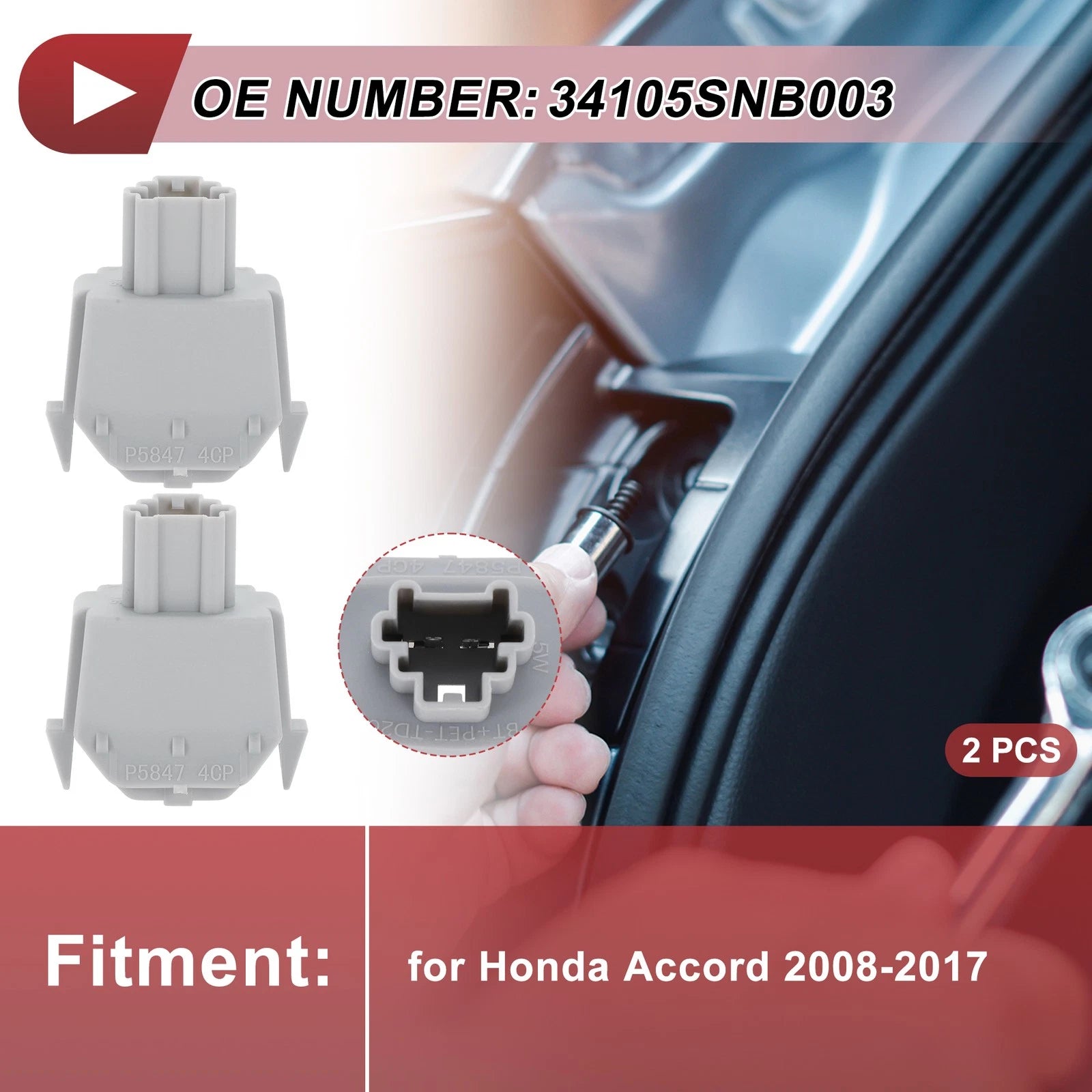 2 Pcs License Plate Light Socket for Honda Accord (2008–2017) No. 34105-SNB-003