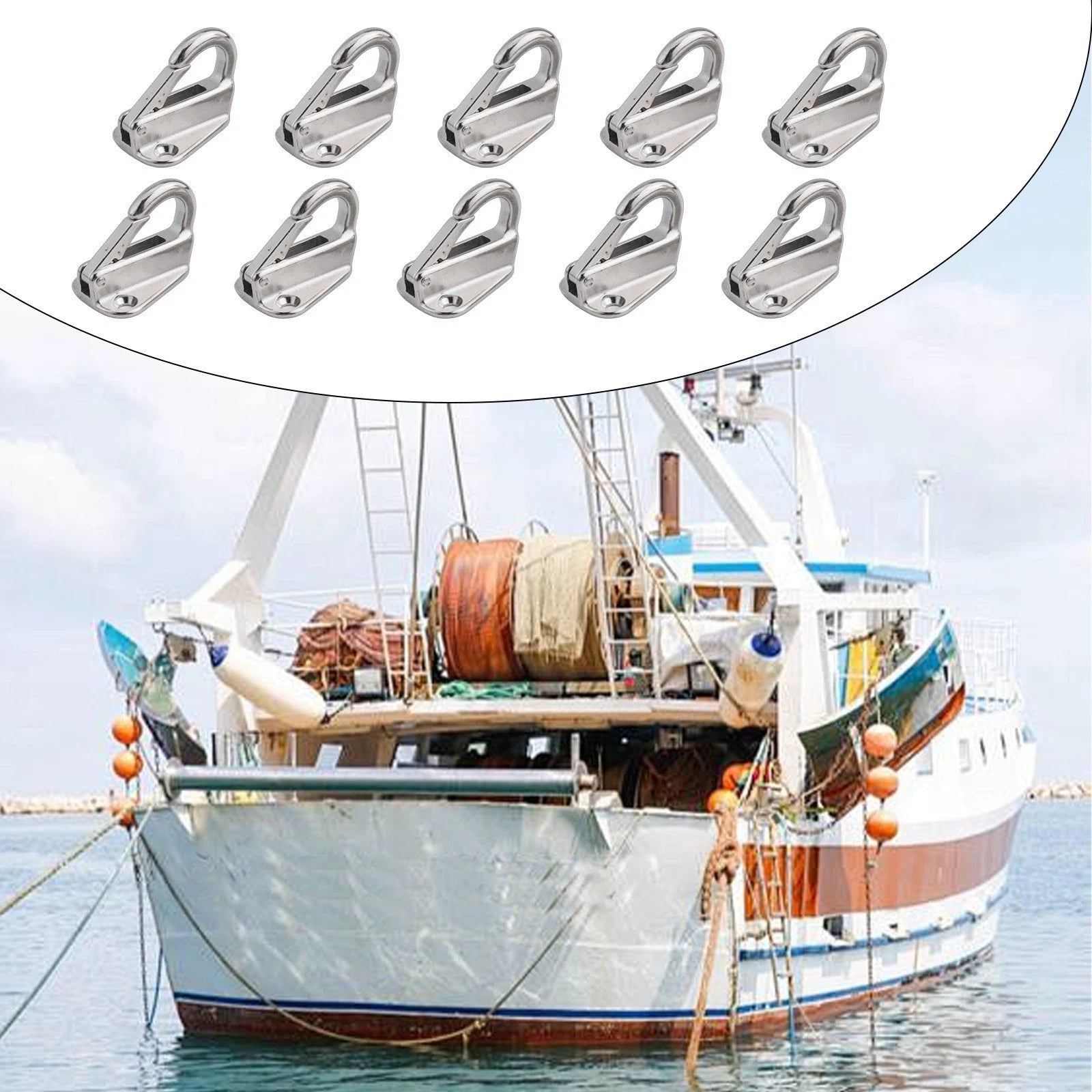 Set of 10 Stainless Steel Spring Snap Fending Hooks for Marine Boat