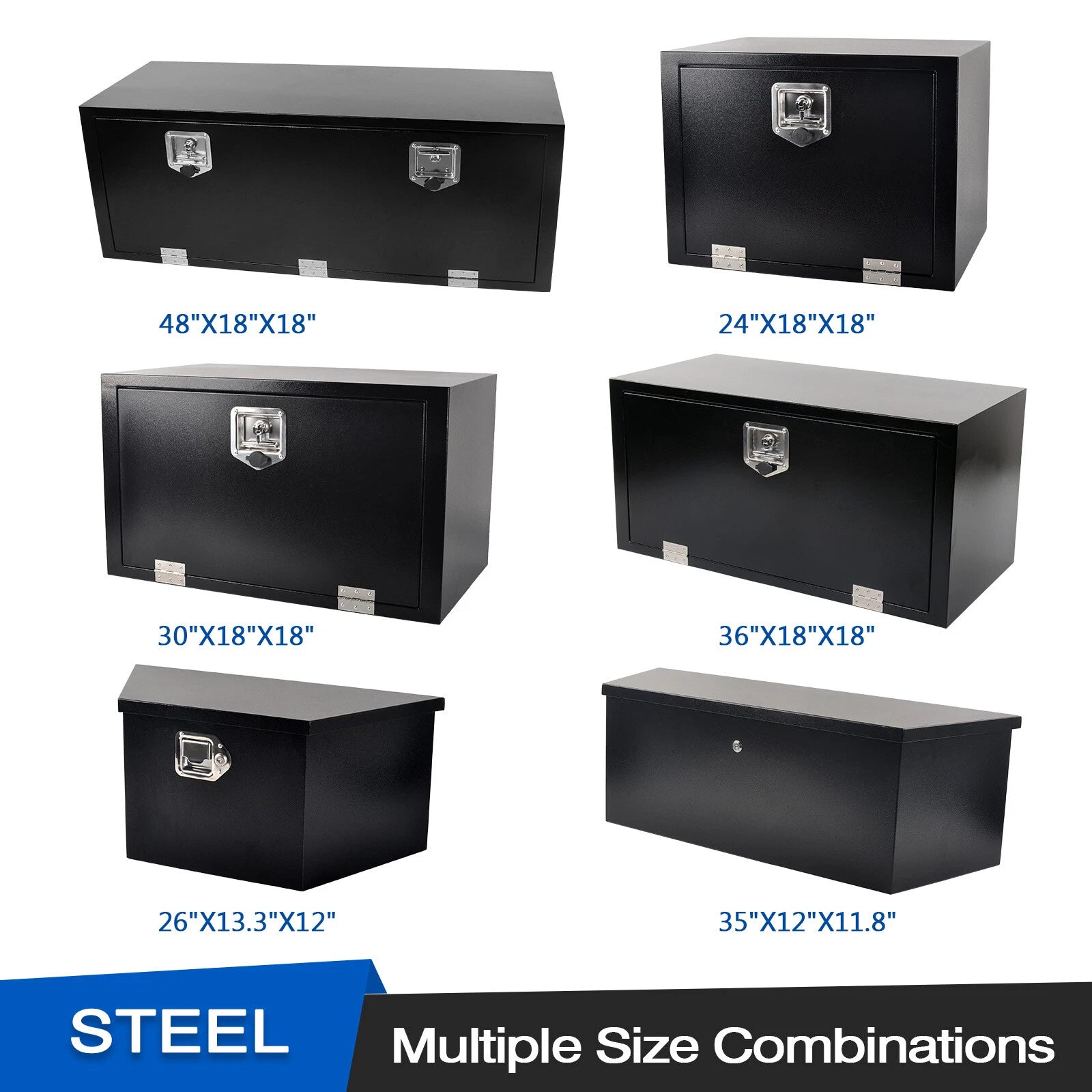 Set of 2 Steel Pickup Truck Tool Boxes for Universal Fit (24"-36")