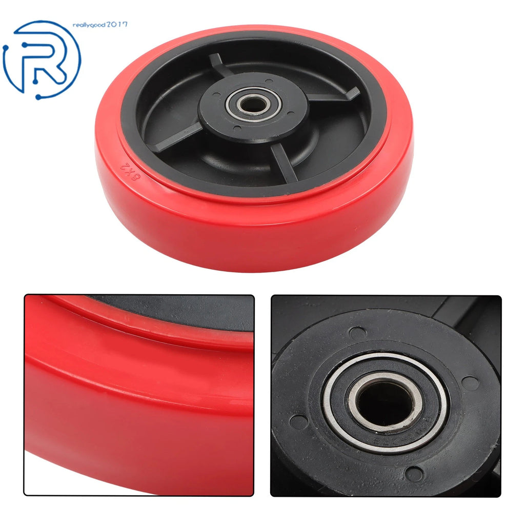 Set of 4 Heavy Duty Polyurethane Caster Wheels 8 Inch 1/2" Bore Axle