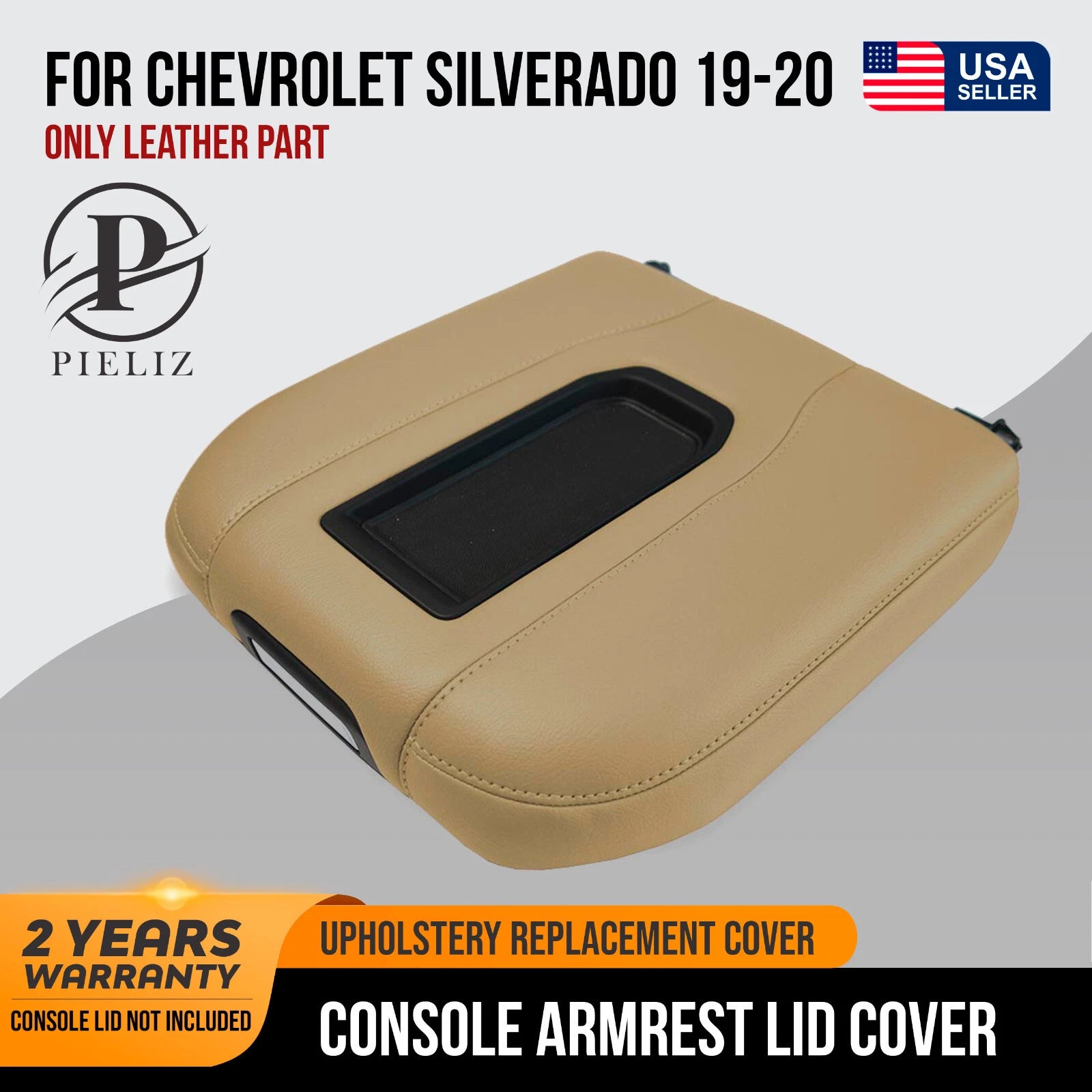 Leather Console Lid Bucket Cover for Chevrolet Silverado (2019–2020) Beige