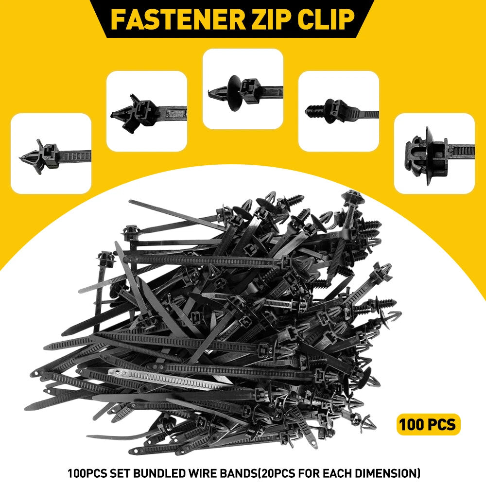Set of 100 Cable Ties for Automotive Wiring Harness Fastening