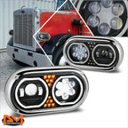 Full LED Halo Dual Projector Headlights for Peterbilt 359 (1967–1987)