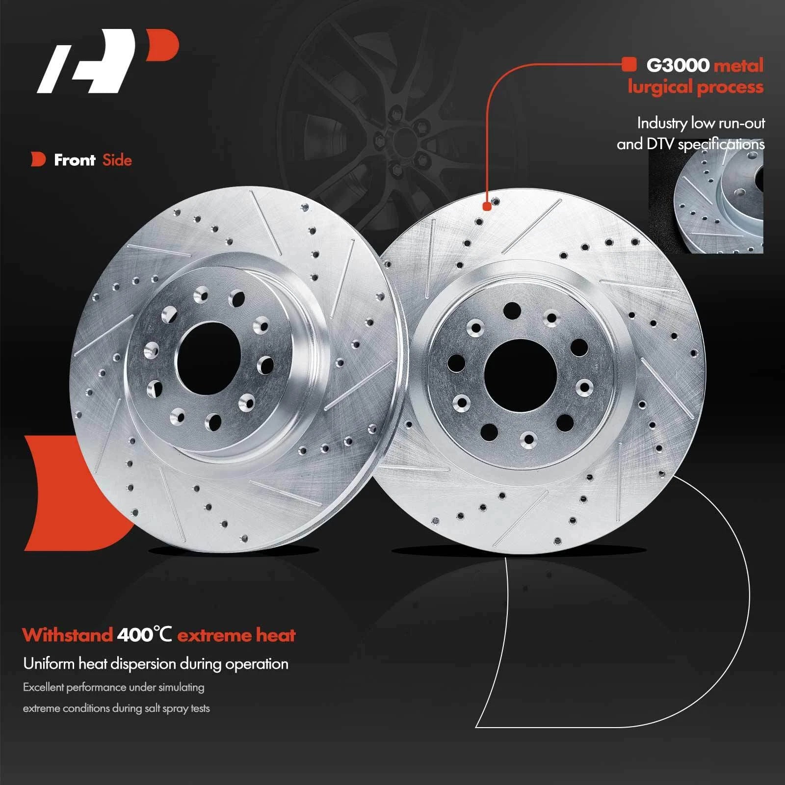 Set of 6 Front Drilled Brake Rotors & Ceramic Pads for Chevy Camaro Cadillac CTS