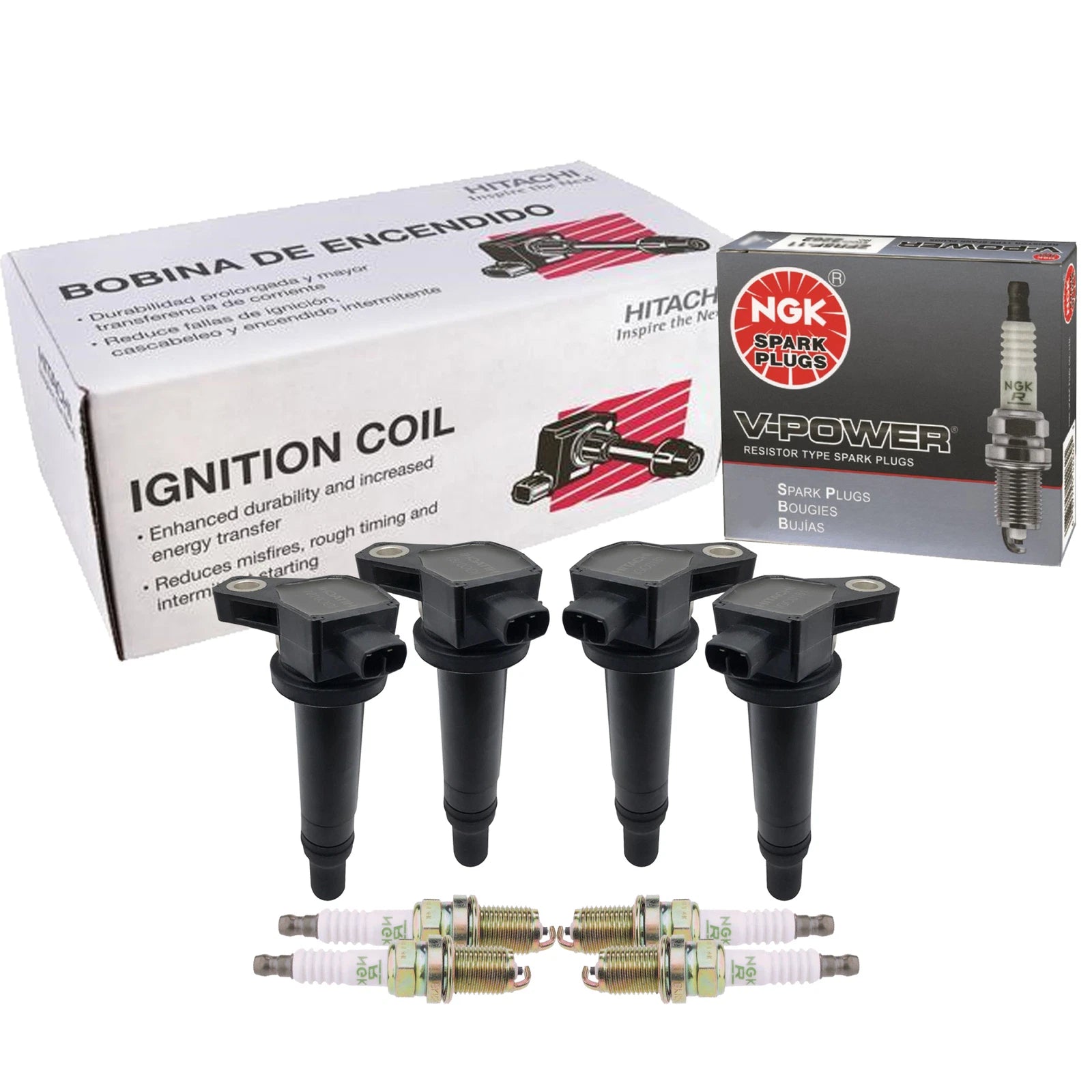 Set of 4 Ignition Coils & 4 V-Power Spark Plugs for Hyundai Kia L4