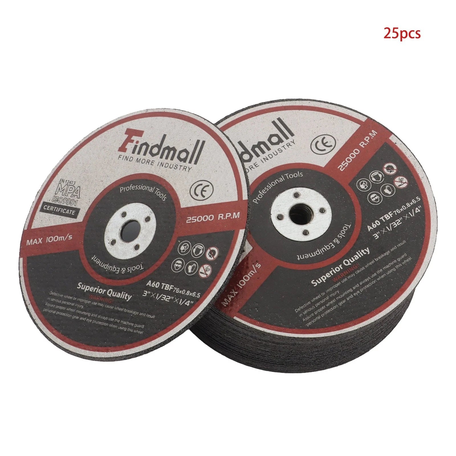 Set of 25 Metal Cut Off Wheels for Die Grinders 3"x1/32"x1/4"