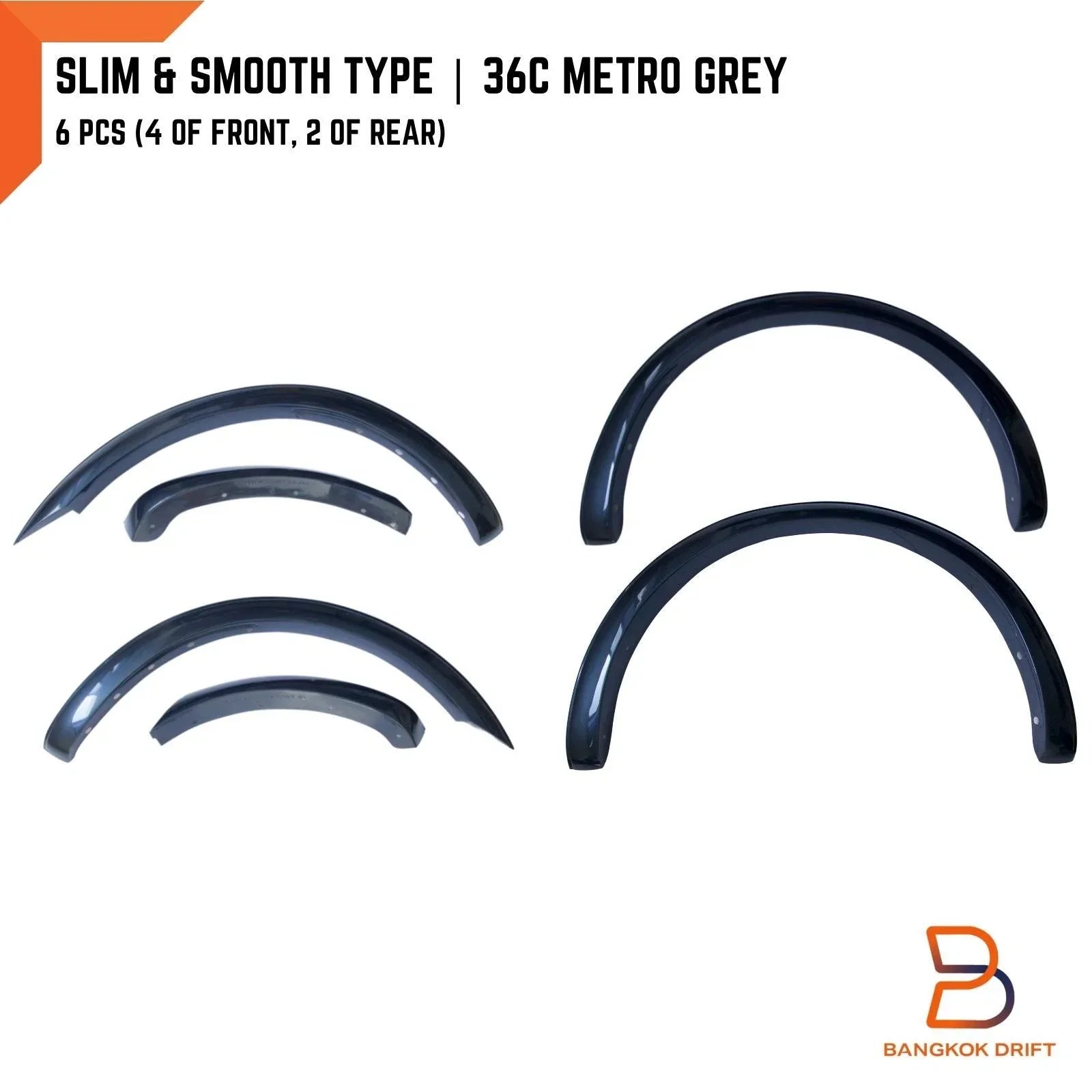 36C Metro Grey Slim Fender Flares for Ford Ranger T6 (2015-2018)