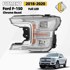 Full LED Headlight Chrome Bezel for Ford F-150 (2018–2020)