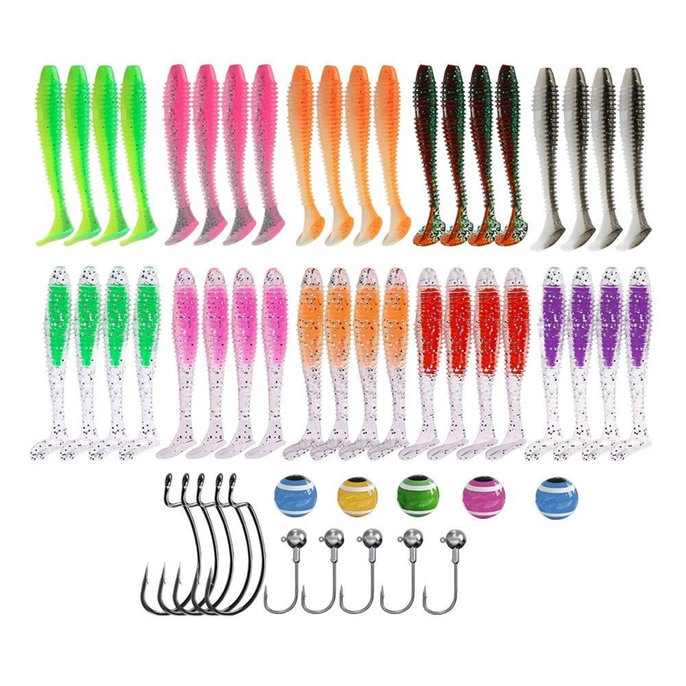 56pcs Set Soft Baits for Trout Pike Bass (Fishing Lure Kit)