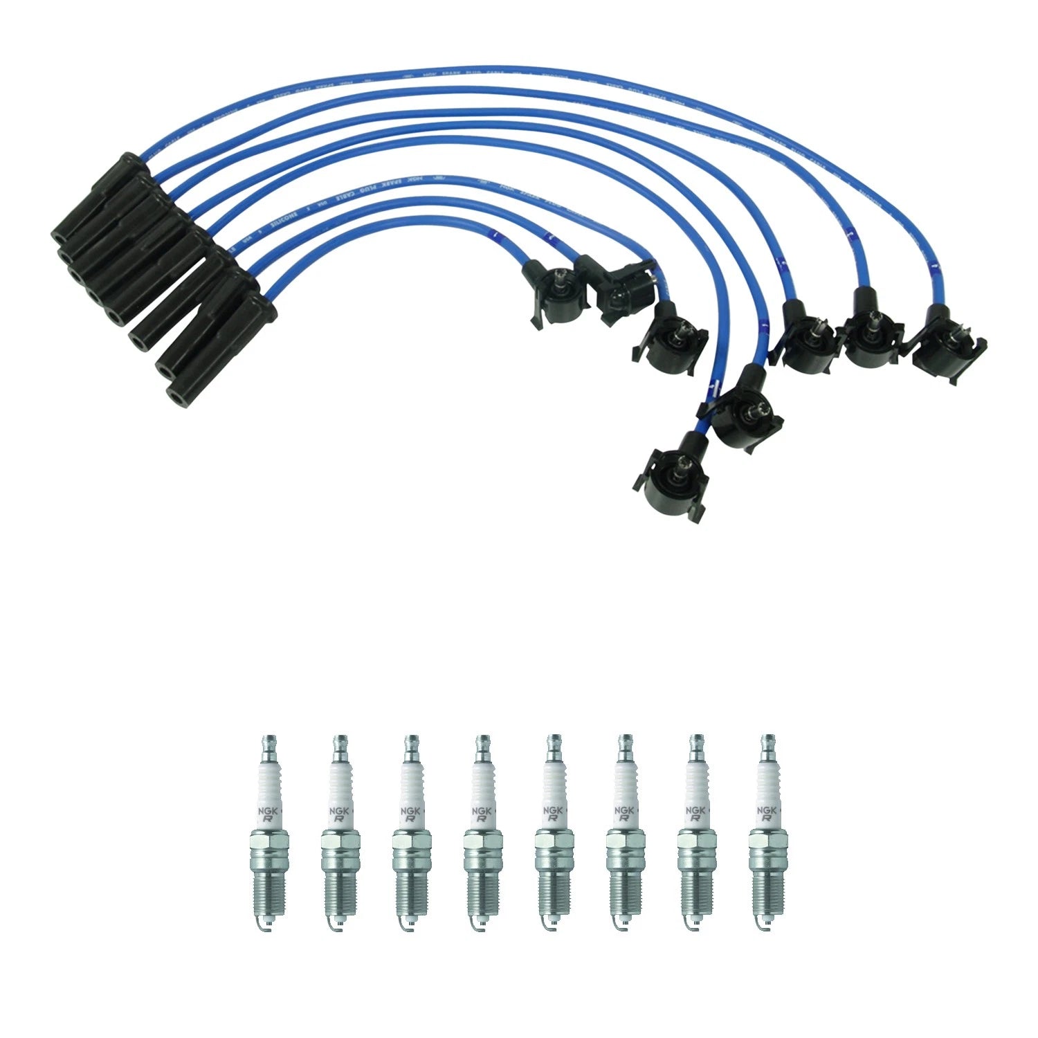 NGK Wire Set & 8 V-Power Spark Plugs for Ford B2300 Mustang Ranger (1994–1997)