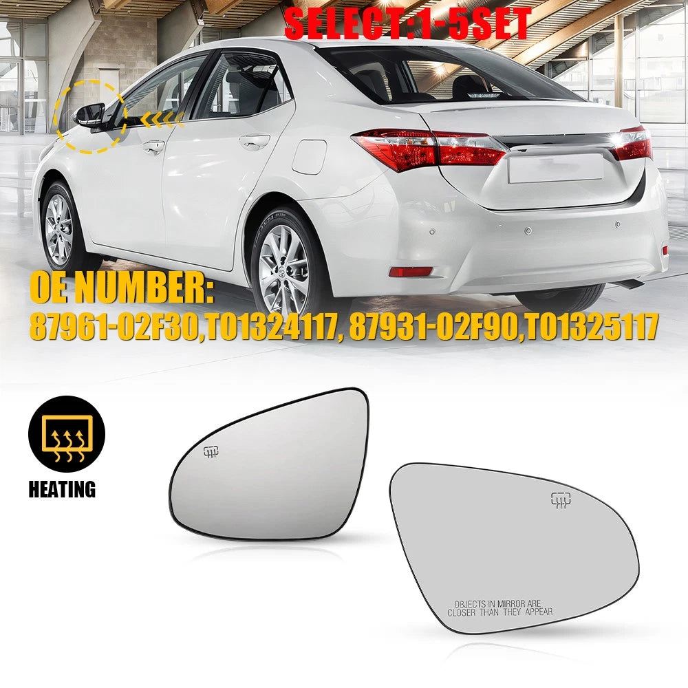 Set of 2 Heated Convex Mirror Glass for Toyota Corolla (2014–2019) w/Blind Spot