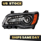 Halogen Headlight for Chrysler 300 (2012–2014) Black Bezel W/Bulb Left Driver