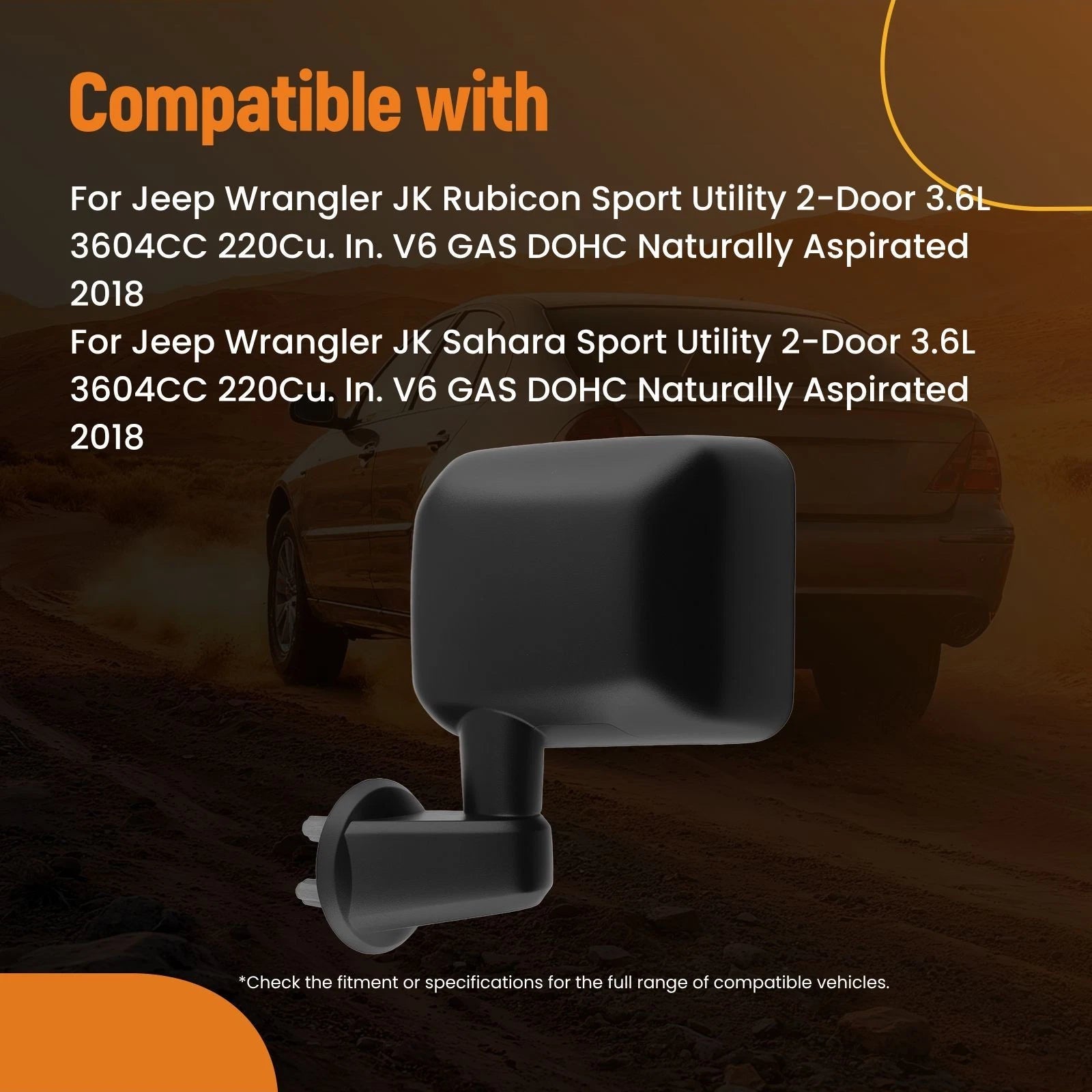 Left Manual Mirror for Jeep Wrangler Unlimited (2007–2018) Black