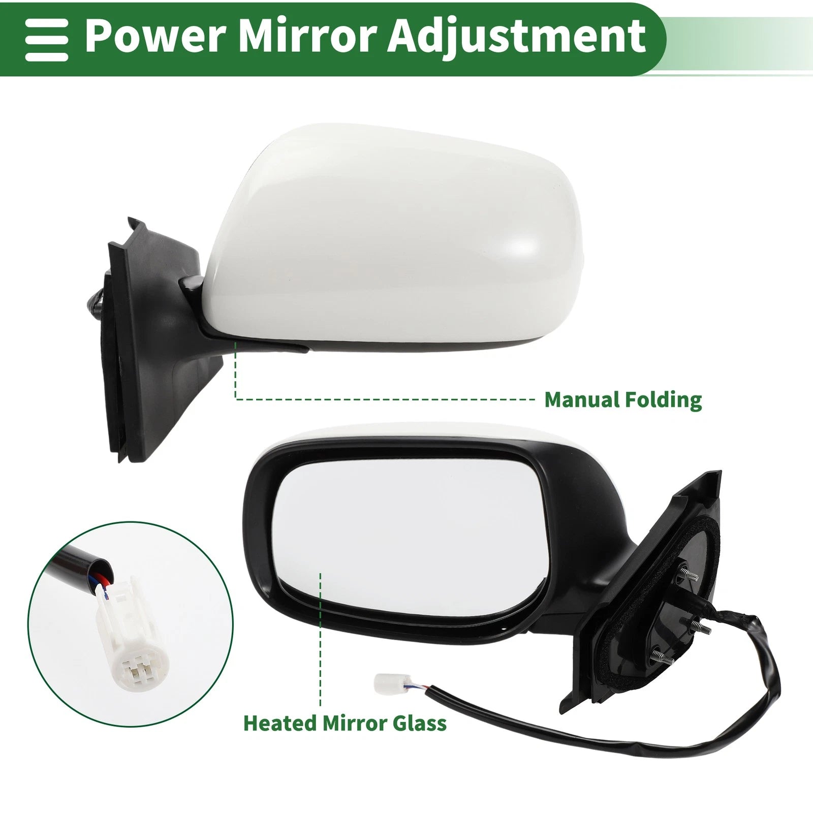 Left Side Door Mirror for Toyota Yaris Hatchback (2012–2019) Manual Folding White