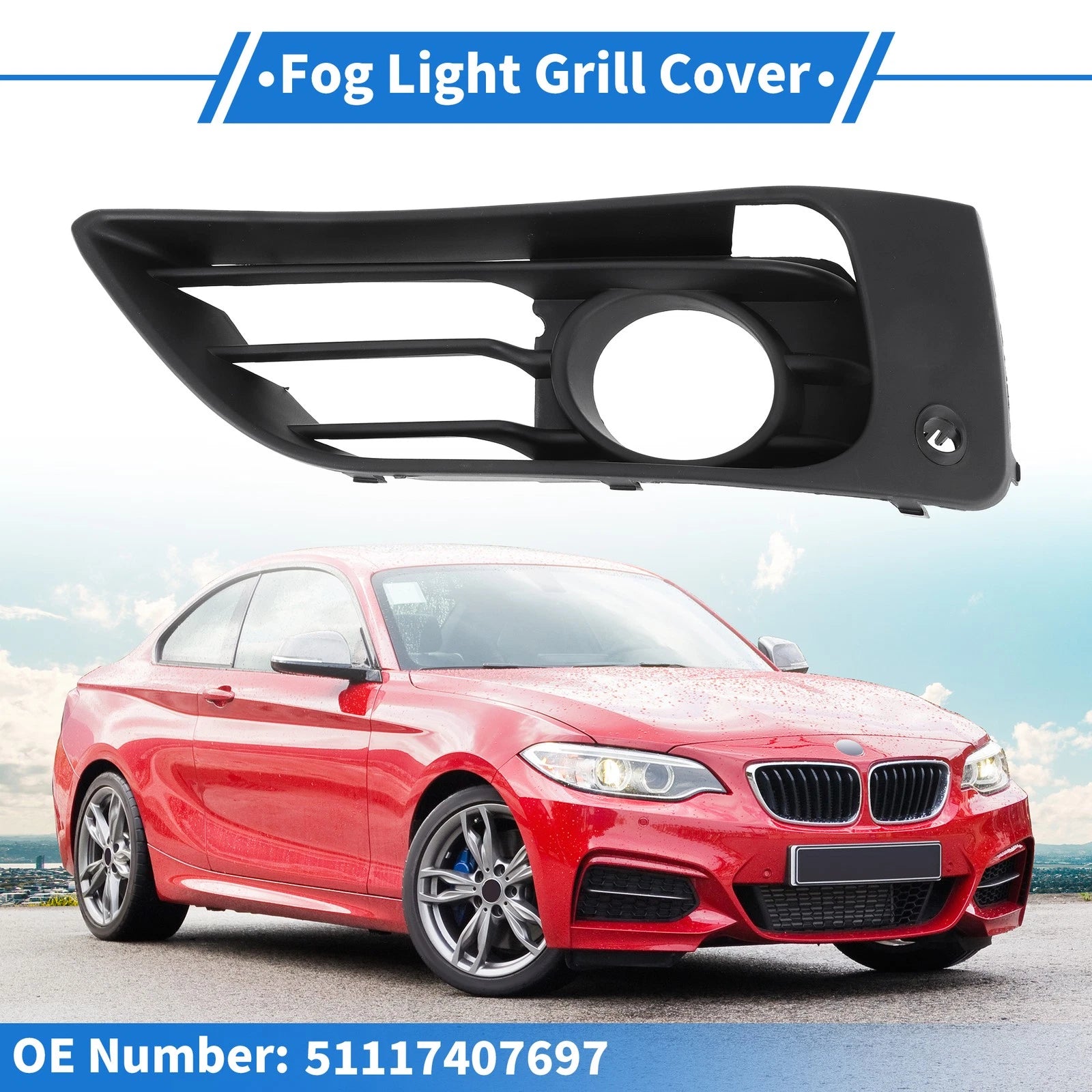 1 Pc Fog Light Grill for BMW 2 Series (2013–2018) No. 51117407697