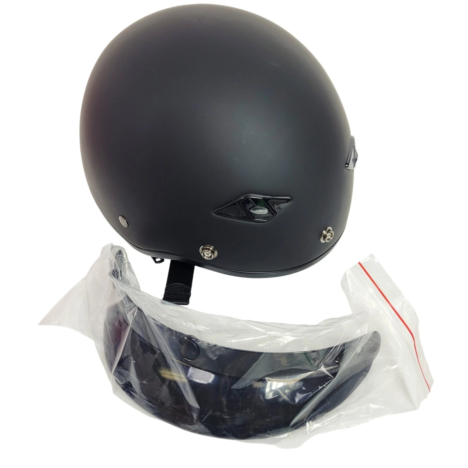 Bagger Half Helmet for LS2 HH568 (Solid Matte Black, Built-in Visor, Size XS)