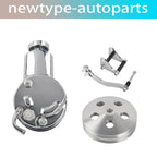 SBC Chrome Power Steering Pump Kit with Bracket & Pulley for Chevy