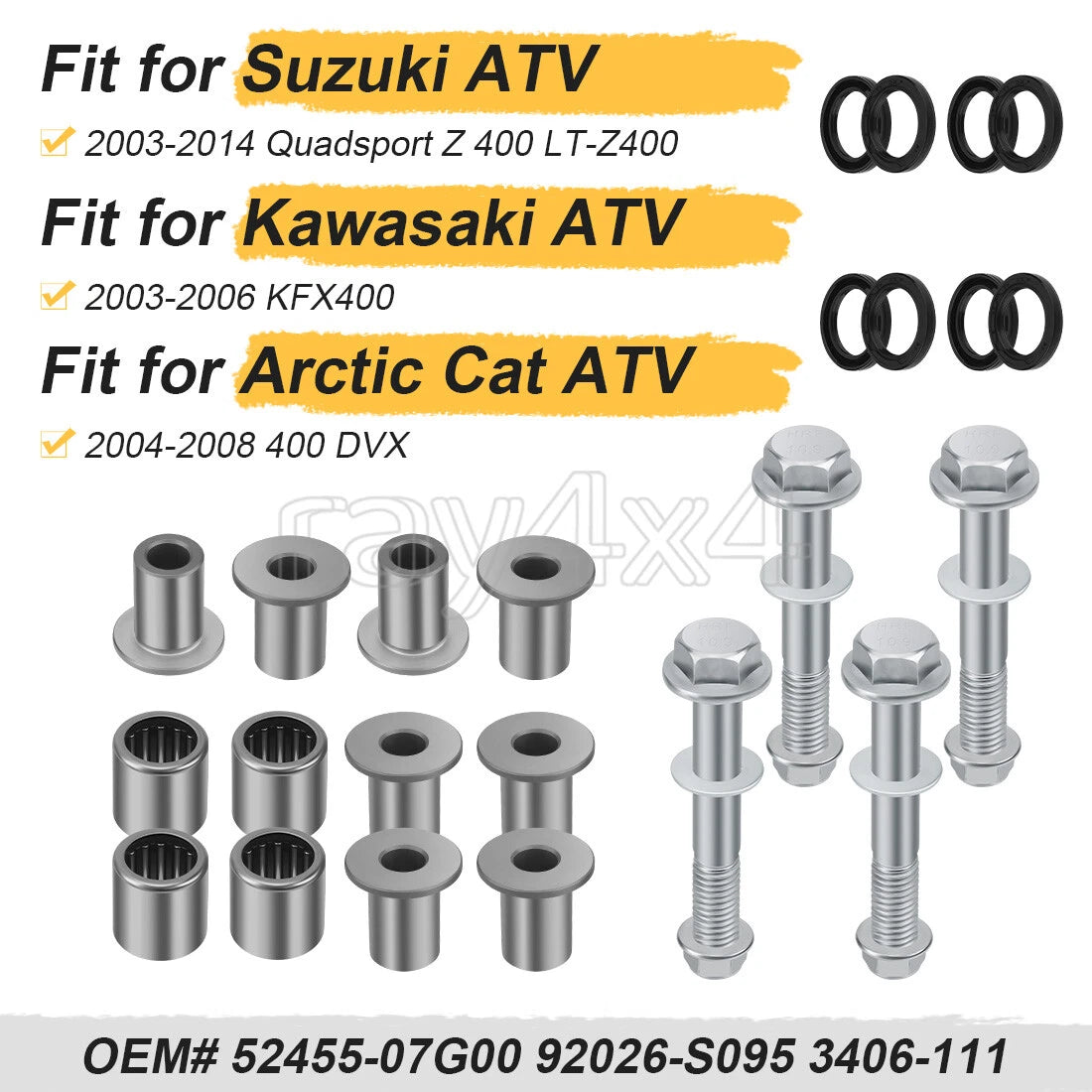 Front Upper A Arm Bushings Bearings Seals for Suzuki Quadsport Z400 LTZ400 (2003–2014)