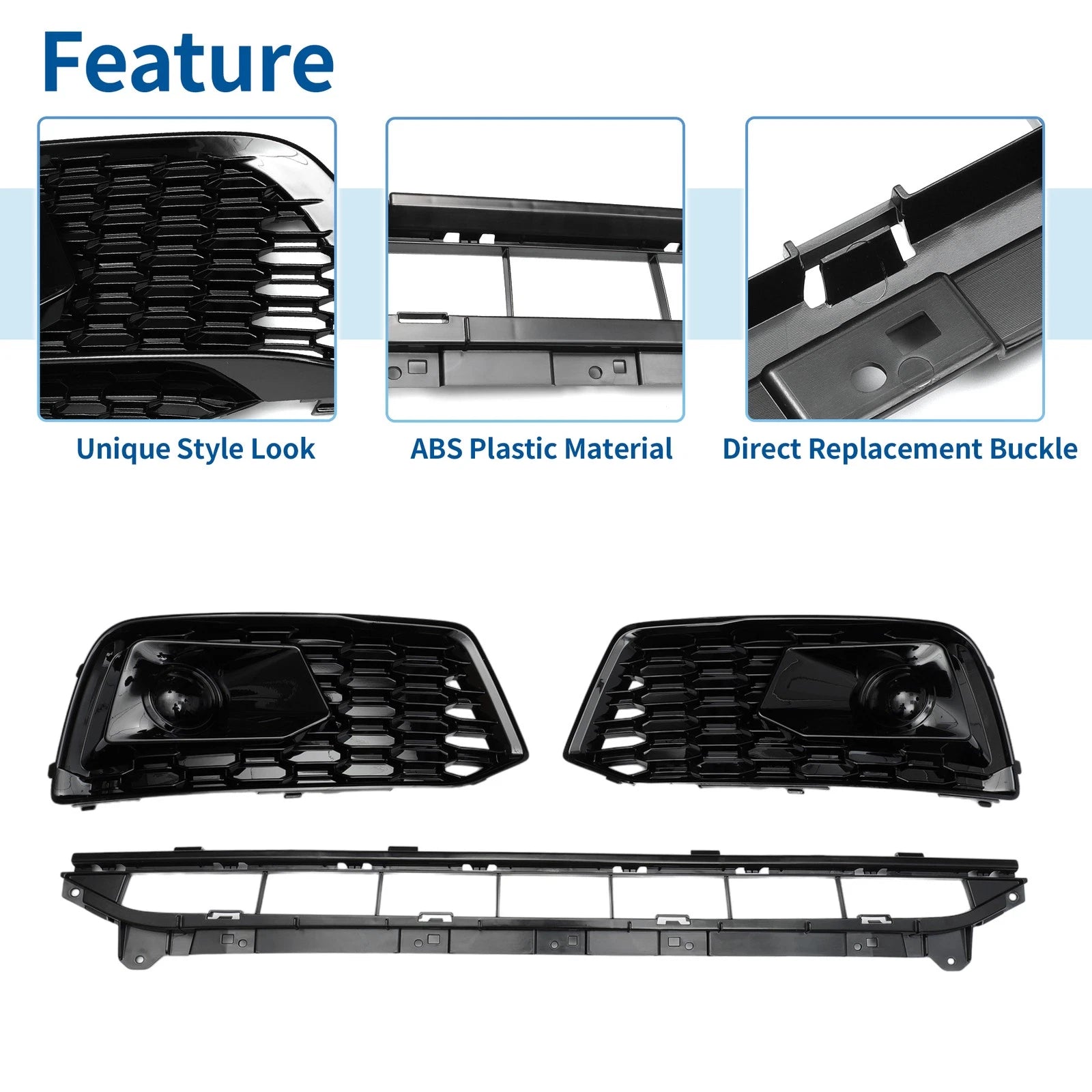 Set of 1 Front Lower Bumper Grille for Audi Q5L (2018–2020) Black ABS