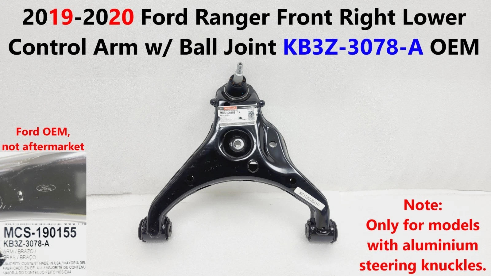 Front Right Lower Control Arm w/ Ball Joint for Ford Ranger (2019–2020) KB3Z-3078-A