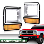 Headlight Bezel Trim Pair with Parking Turn Signal for Dodge D/W Truck