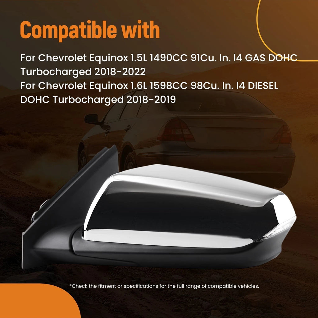 Heated Chrome Left Side View Mirror for Chevrolet Equinox (2018–2022) 84225386