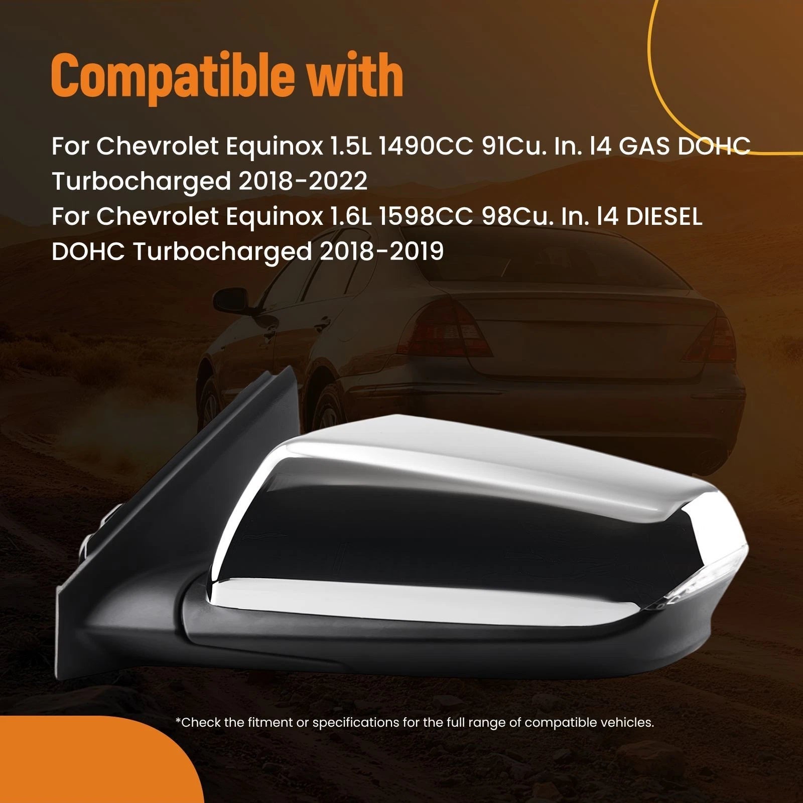 Heated Chrome Left Side View Mirror for Chevrolet Equinox (2018–2022) 84225386