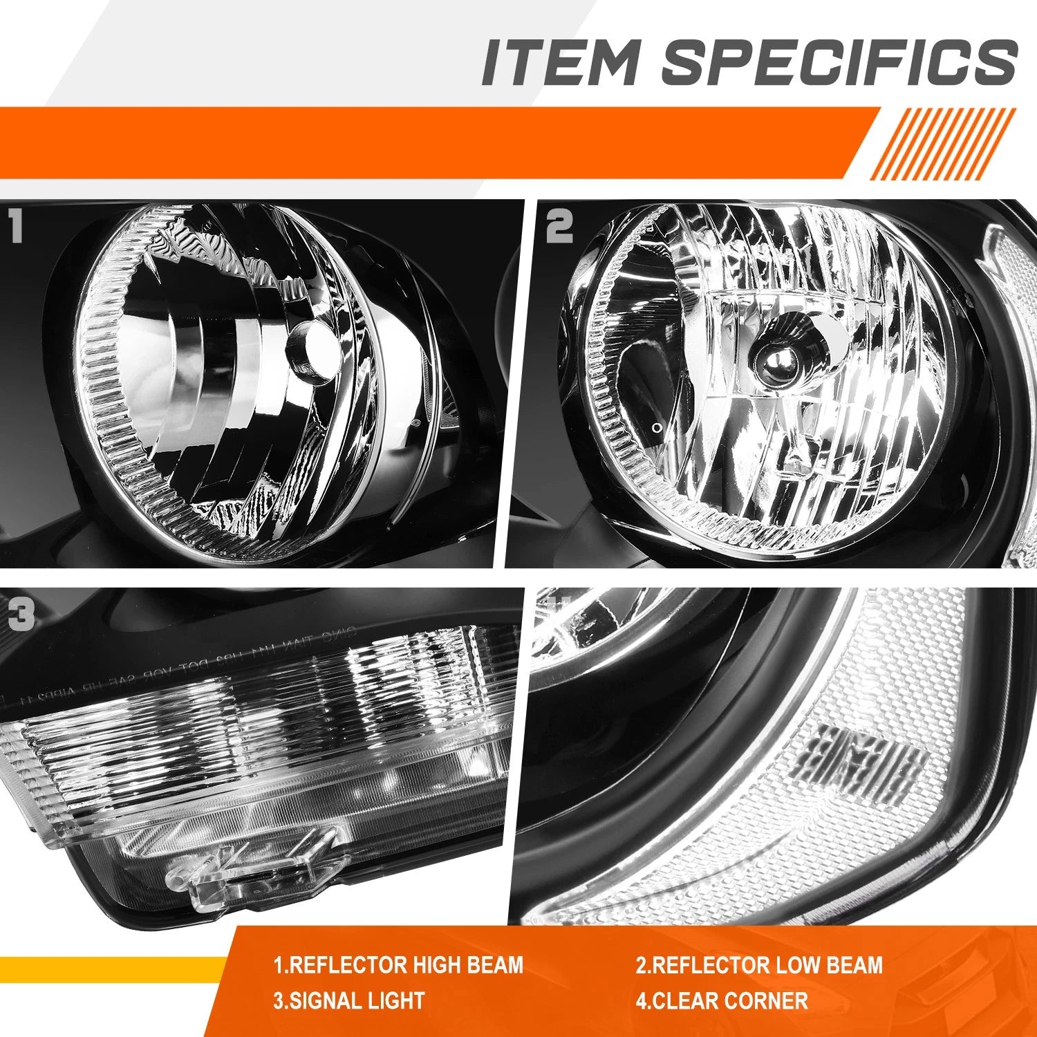 Direct Replacement Headlight for Dodge Durango (2011–2013) - Clear Corner Black