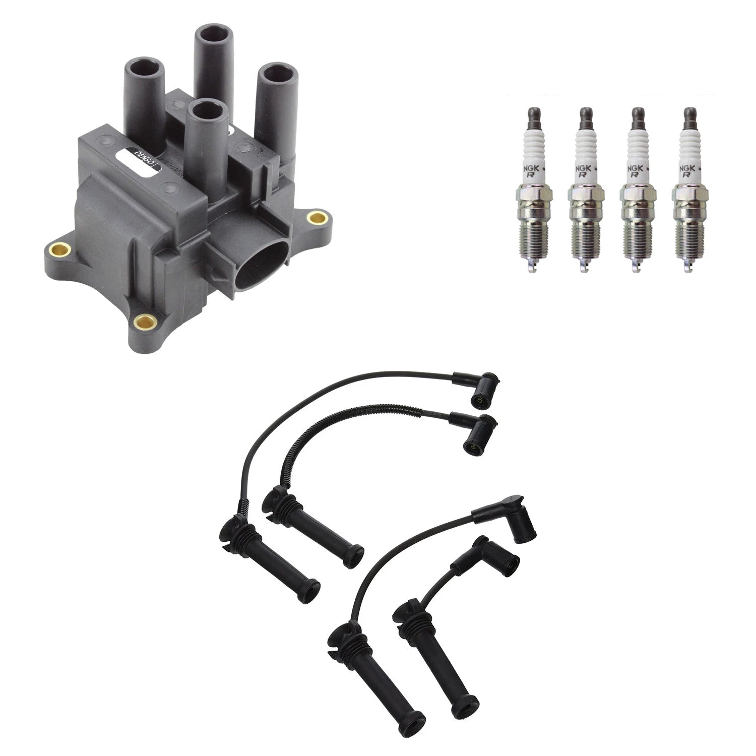 Set of 4 Denso Ignition Coil Wires & NGK VPower Spark Plugs for Mazda 6 (2003–2008)