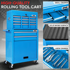 2X Blue 8 Drawer Tool Cabinet with Rolling Casters for Storage