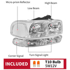 Headlights w/ Bumper Lamps for GMC Sierra 1500 2500 Yukon XL (1999–2007)