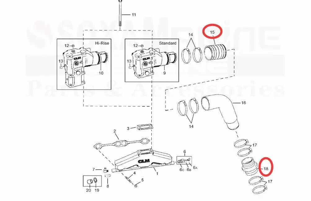 Exhaust Manifold Bellow Hose Repair Kit for OMC Sterndrive V6 V8 (3852696)
