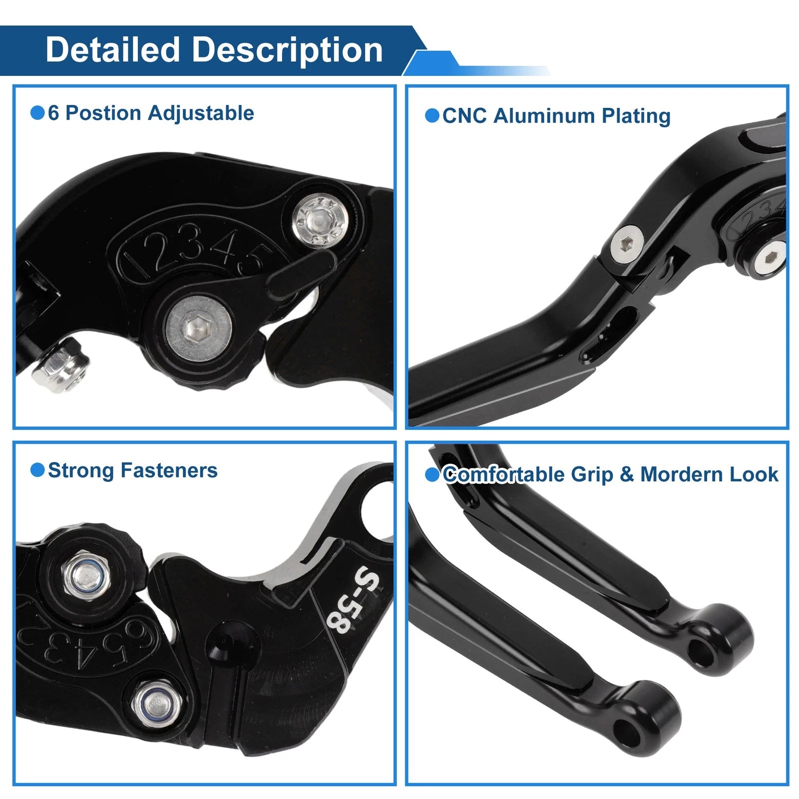 Short/Long Brake Clutch Levers for Suzuki GSXR600 (2006–2025) 1 Pair Solid Black
