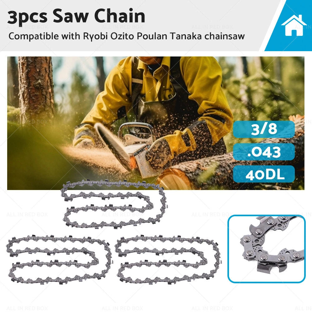 3PCS 3/8 043 40DL Chainsaw Chain 10" for Ozito OCS-018 (2018–2023)