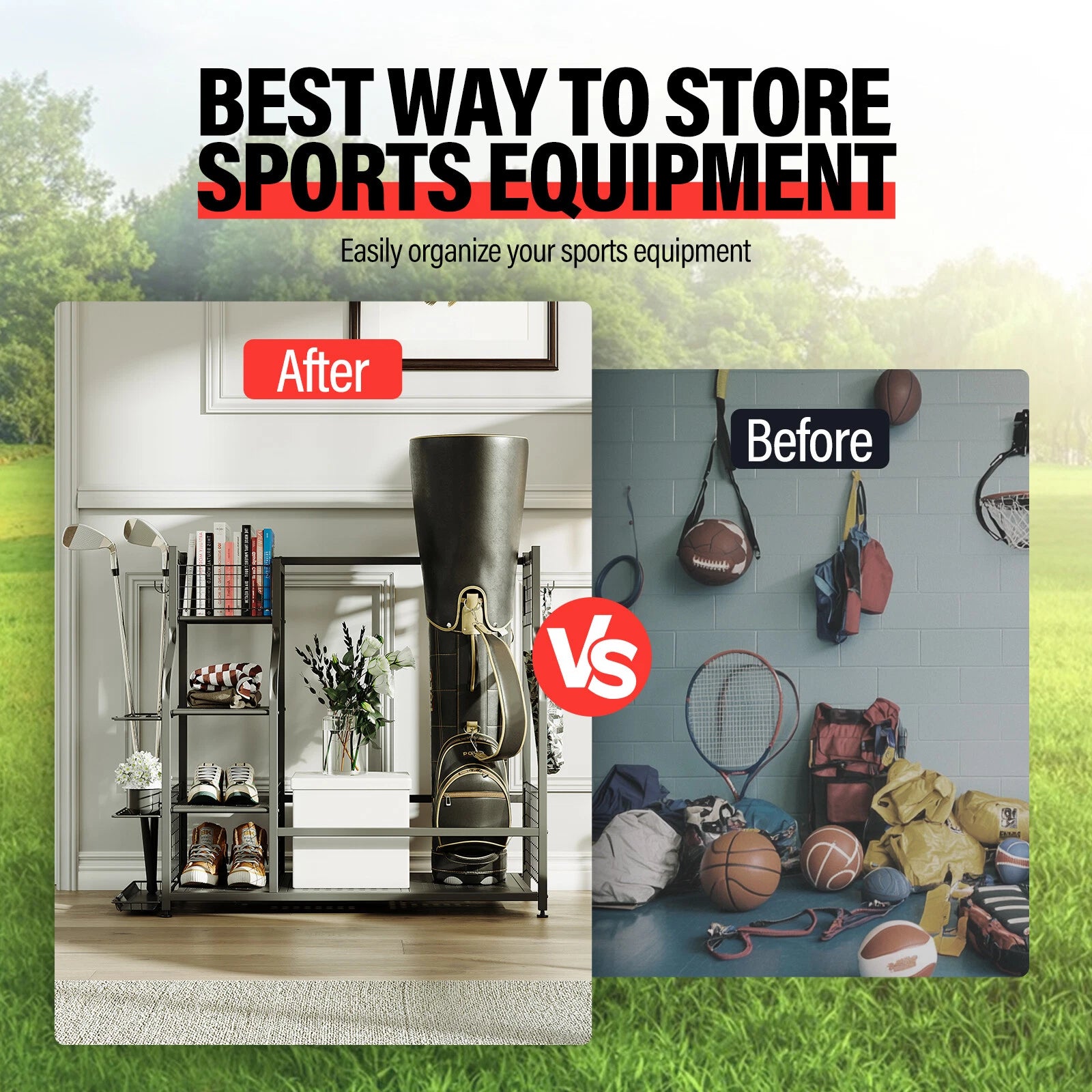 Golf Bag Storage Stand for Golf Clubs (Garage Organizer)
