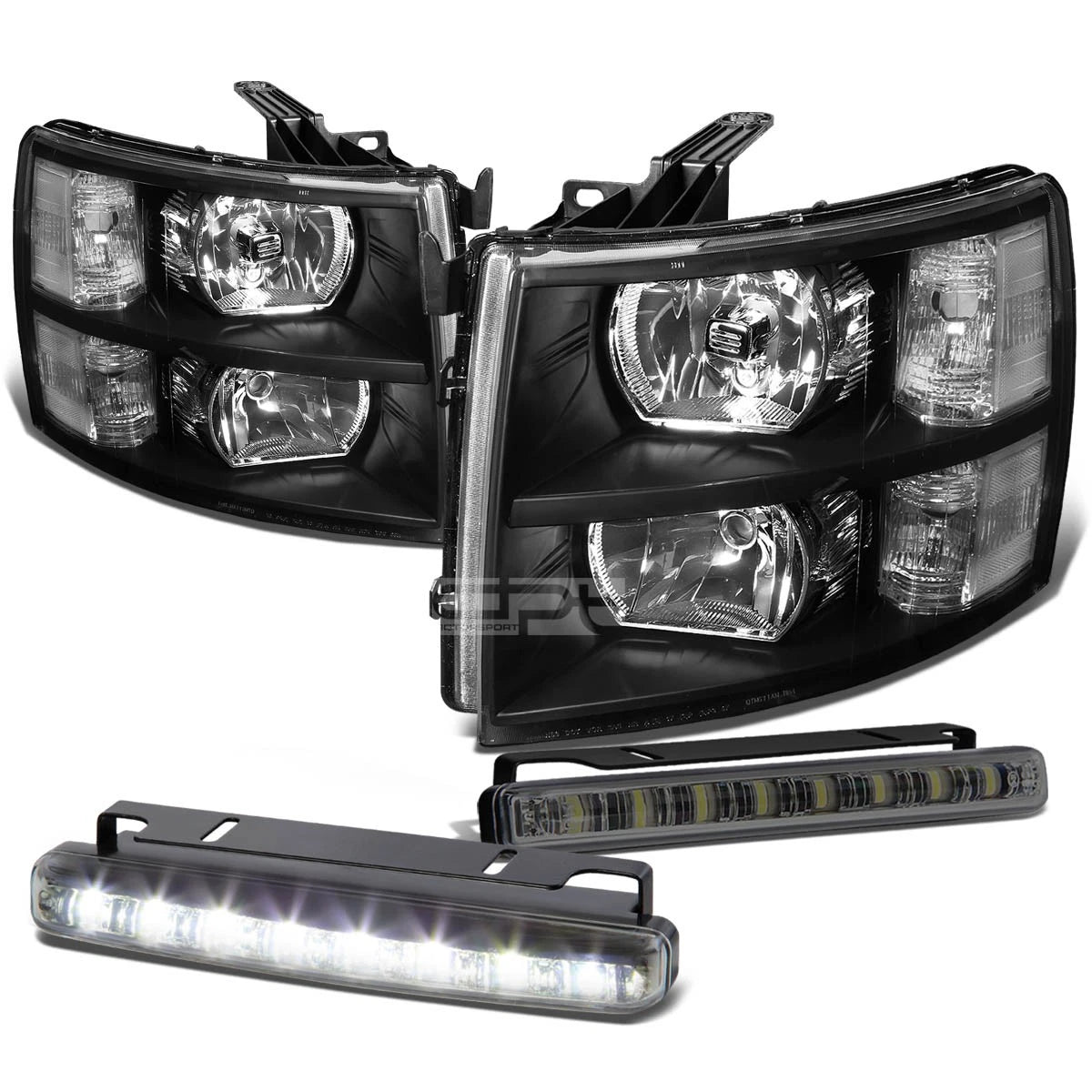 Headlight Set with Clear Turn Signal & LED Fog Light for Silverado (2007–2013)