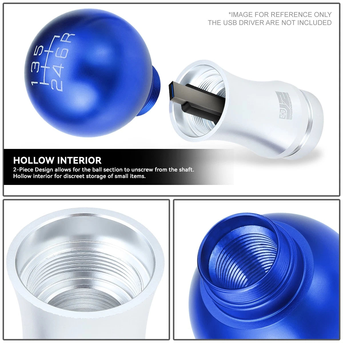 2-Piece Aluminum Shift Knob Set for Universal 6-Speed MT (48mm)