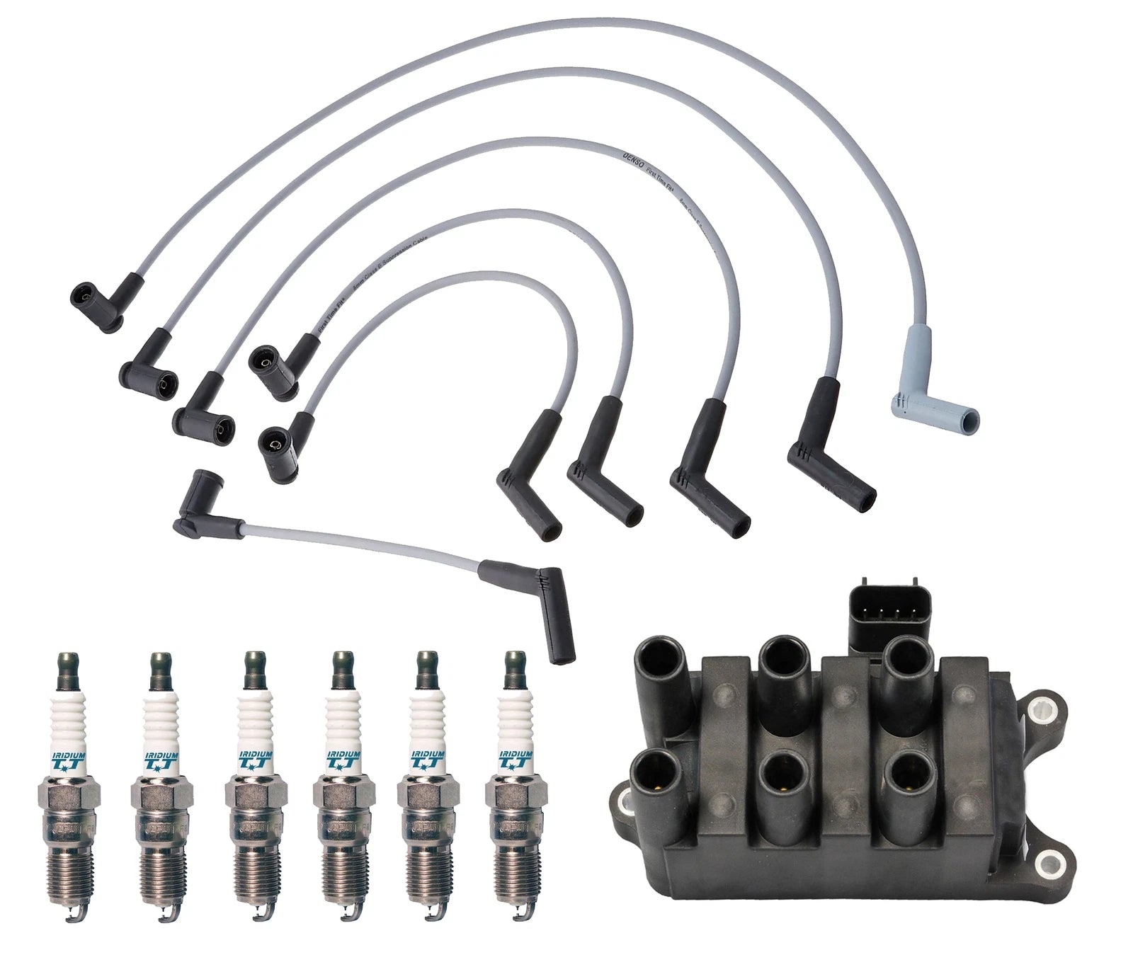 Set of 6 Denso Ignition Coil Wire & Iridium TT Spark Plugs for Ford Mercury (3.0L)